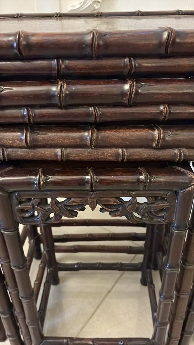 Antique 19th Century Oriental Carved Faux Bamboo Freestanding Nest of Tables